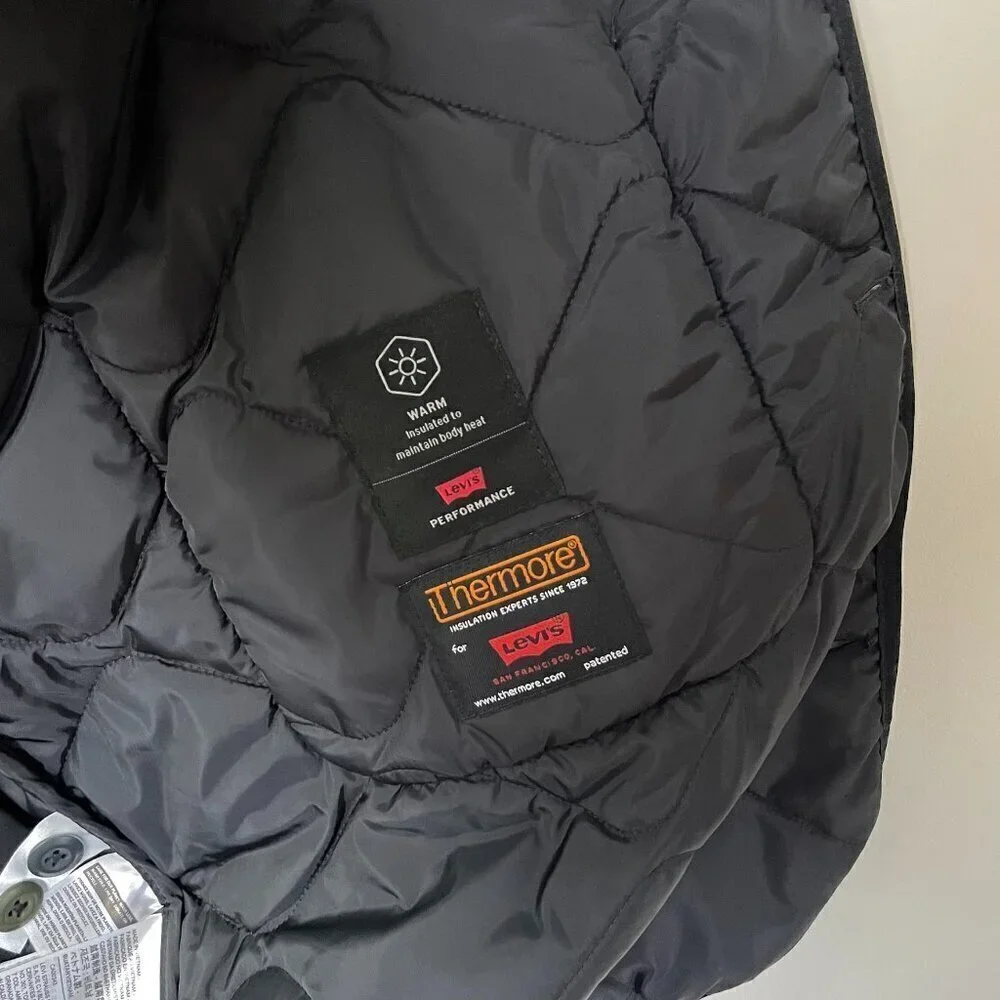 Levi's plaid quilted jacket coat longline oversized black white mens large